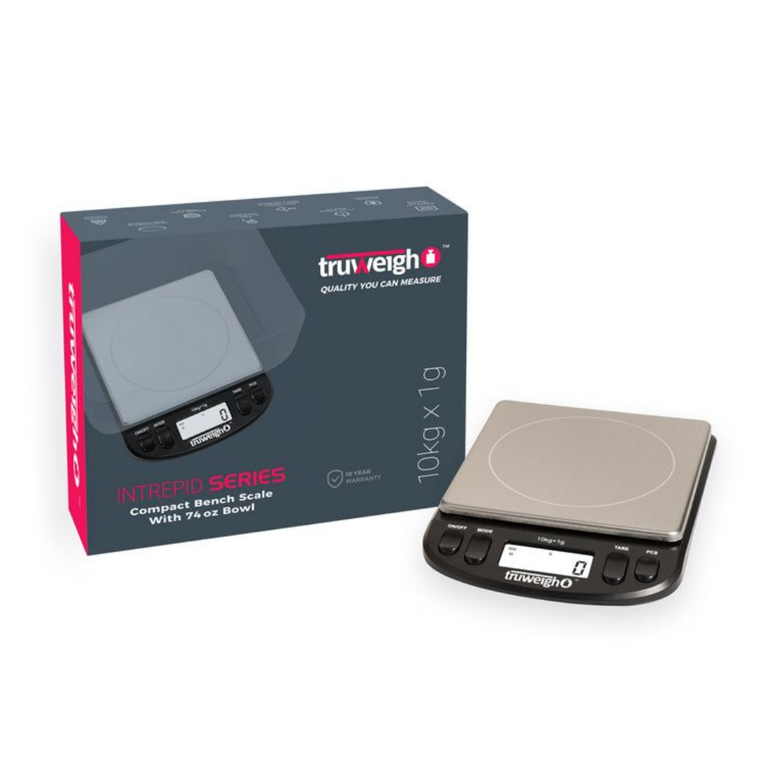 TRUWEIGH INTREPID SERIES BLACK COMPACT BENCH SCALE WITH BOWL - 10KG X 1G
